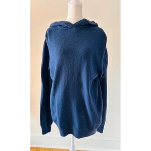 NWT GOODLIFE Navy Blue Knit Hoodie Sweater Pullover Women Large Cotton Blend